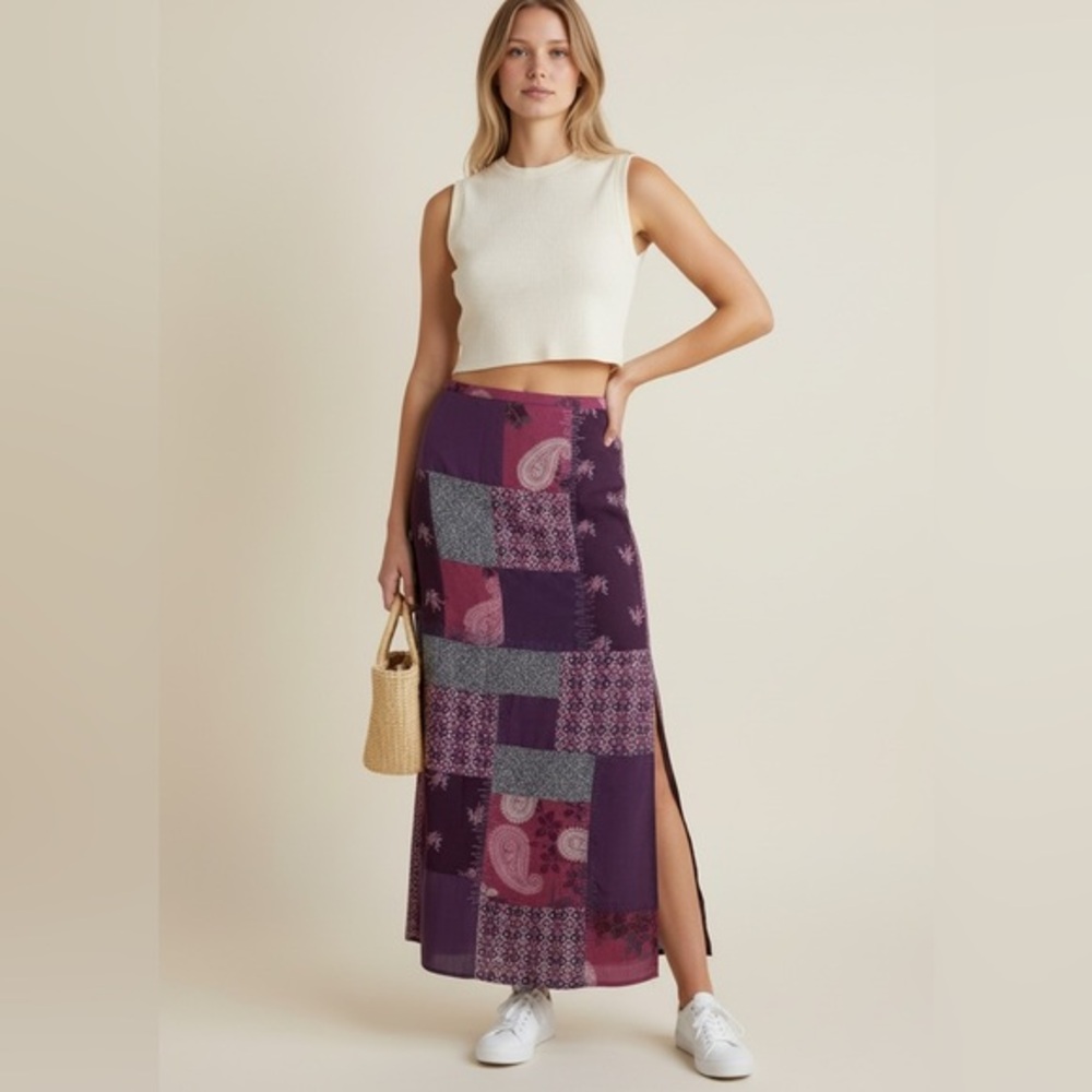 Vintage J Jill 90s silk blend patchwork wrap skirt. 20T. 20 tall purple